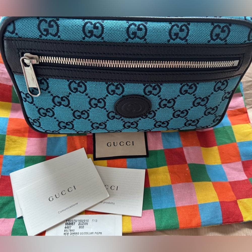 Gucci GG Navy Blue Canvas Beltbag - EUC